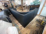 Ribbed Black Leather Sofa Straight Sofa | 95 x d:36 x h:16" or (banquette d:32 x h:19")