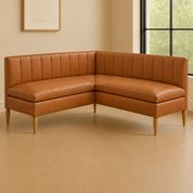 Custom Whiskey Leather Corner Banquette | 66" x 66" Extra Deep Lounge Seating
