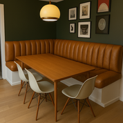 Overstuffed leather banquette – custom retro dining nook seating