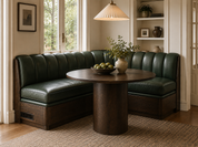 L+A Custom Green Built In Green Leather Bench Seating