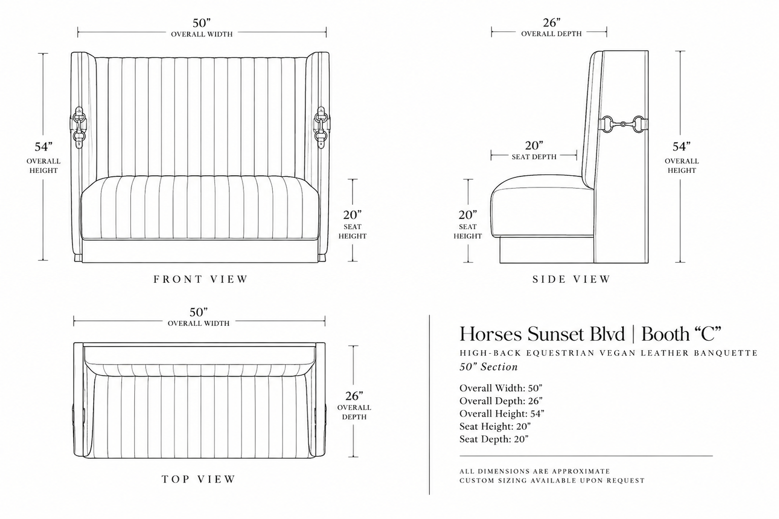 Horses Sunset Blvd | Booth "C" High-Back Equestrian Vegan Leather Banquette