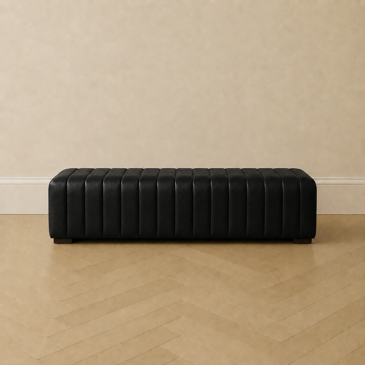 HF Atelier Ribbed Leather Bench Ottoman in Dark Chocolate Leather