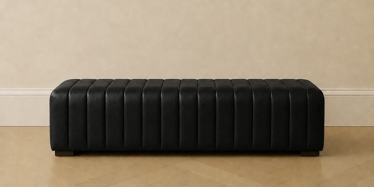 HF Atelier Ribbed Leather Bench Ottoman in Dark Chocolate Leather black leather