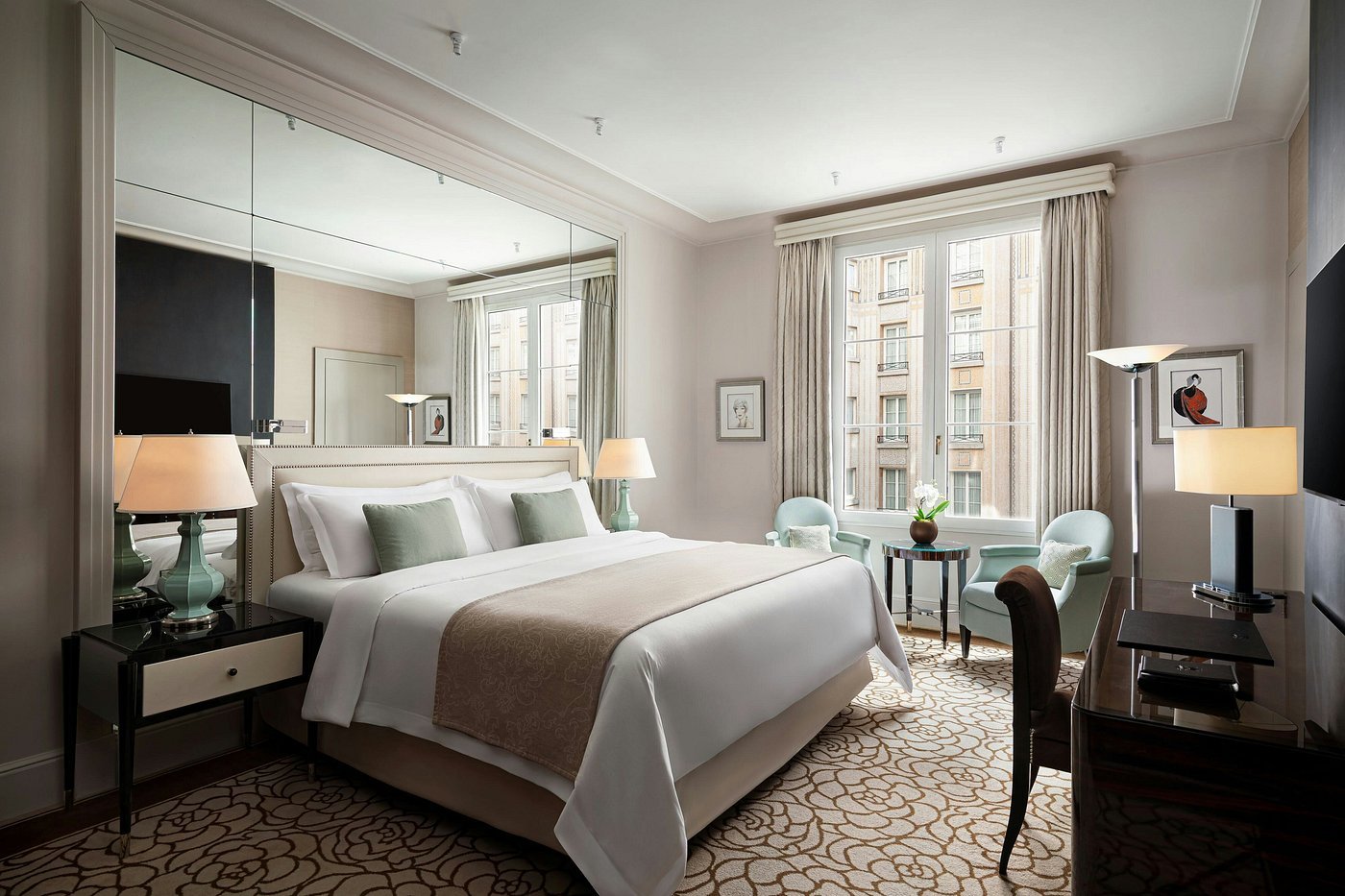 Tan Hotel Headboard with Double Nailhead Trim Linen Classic