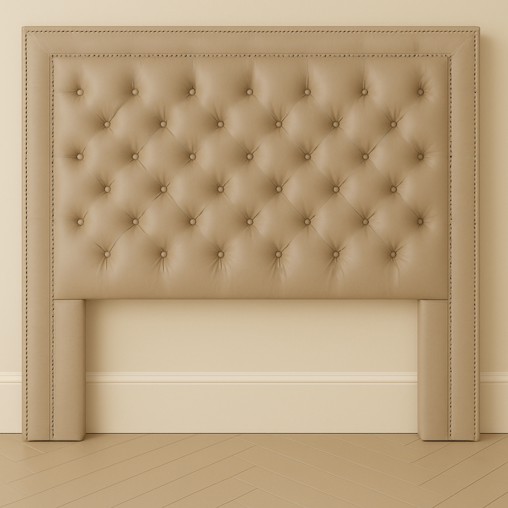 Tan Hotel Headboard with Double Nailhead Trim Leather Tufted