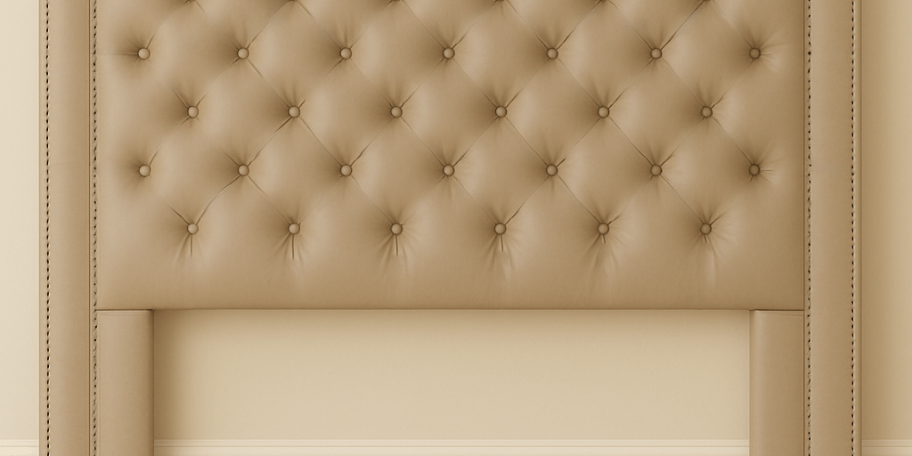 Tan Hotel Headboard with Double Nailhead Trim Leather Tufted