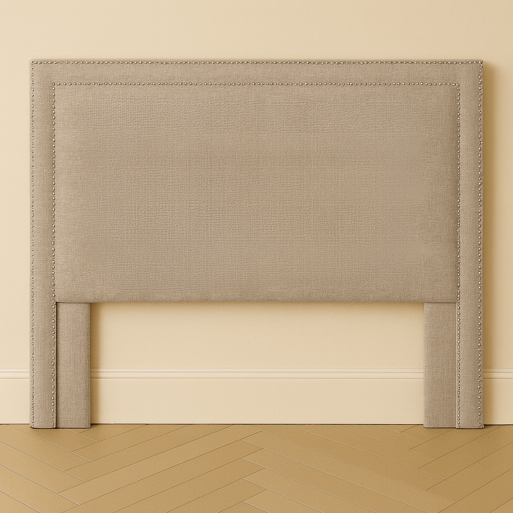 Tan Hotel Headboard with Double Nailhead Trim Linen Classic