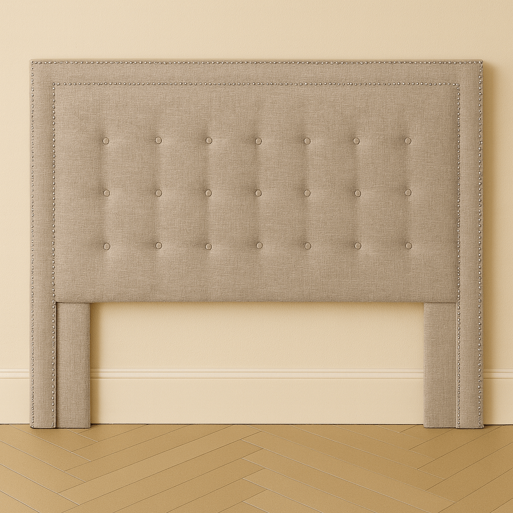 Tan Hotel Headboard with Double Nailhead Trim Linen Tufted