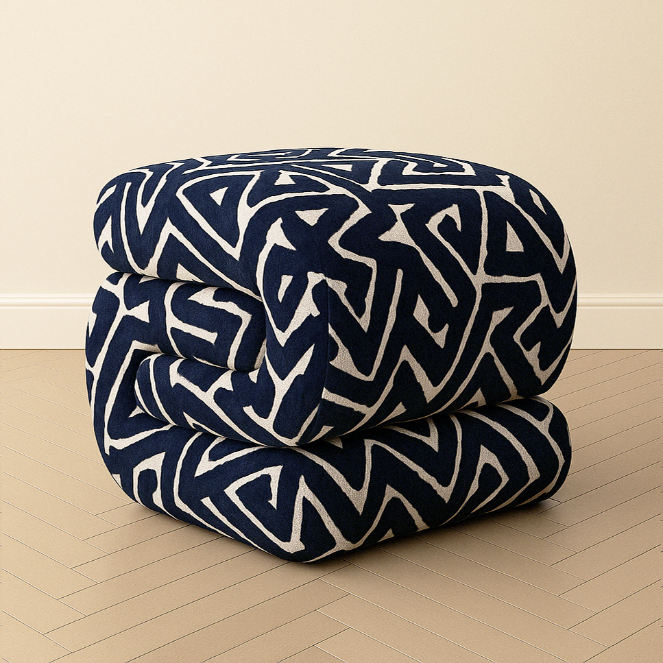 Bold C-Shaped Black & White Ottoman – Graphic Modern Pouf