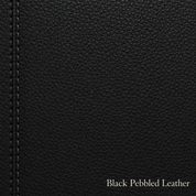 Close-up of black pebbled leather with stitching detail
