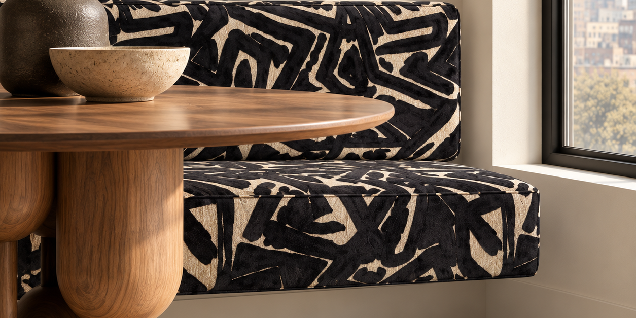 Black & White Graffiti Floating Bench Set | Wall-Mounted Dining Banquette