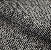 Custom Freestanding Corner Banquette | Black Vegan Leather + B&W Woven Backrest
