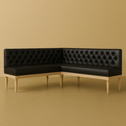 tufted bench seat in black leather