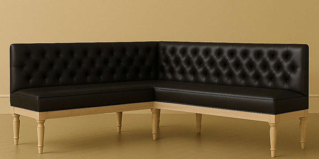 tufted bench seat in black leather