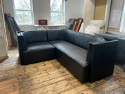 Ribbed Black Leather Sofa Straight Sofa | 95 x d:36 x h:16" or (banquette d:32 x h:19")