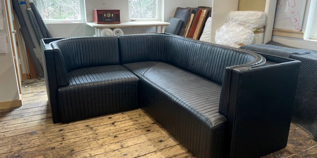 Ribbed Black Leather Sofa Straight Sofa | 95 x d:36 x h:16" or (banquette d:32 x h:19")