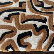 Modern Upholstered Bench | Black & Ivory Geometric Fabric with Rounded Corners graffiti bronze