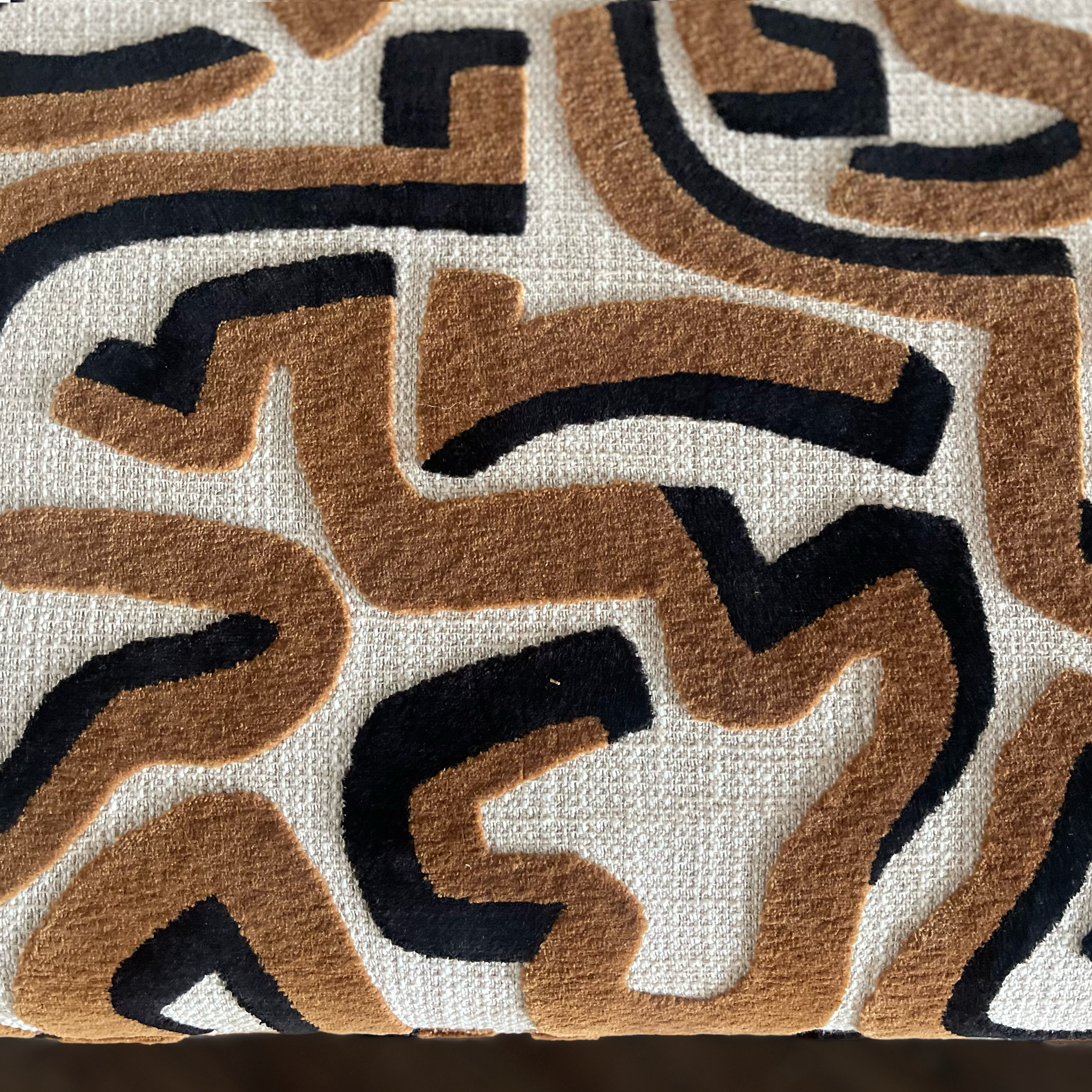 Modern Upholstered Bench | Black & Ivory Geometric Fabric with Rounded Corners graffiti bronze