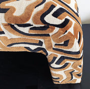 Modern Upholstered Bench | Black & Ivory Geometric Fabric with Rounded Corners graffiti bronze