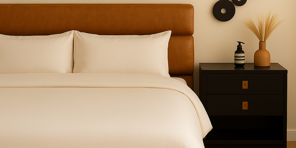 Modern Paneled Leather Headboard Whiskey Brown Leather