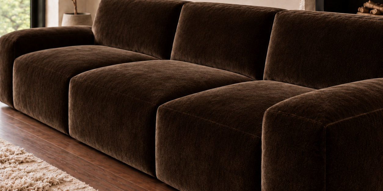 Chocolate Mohair Three-Seat Sofa | Oversized Low-Profile Lounge Sofa