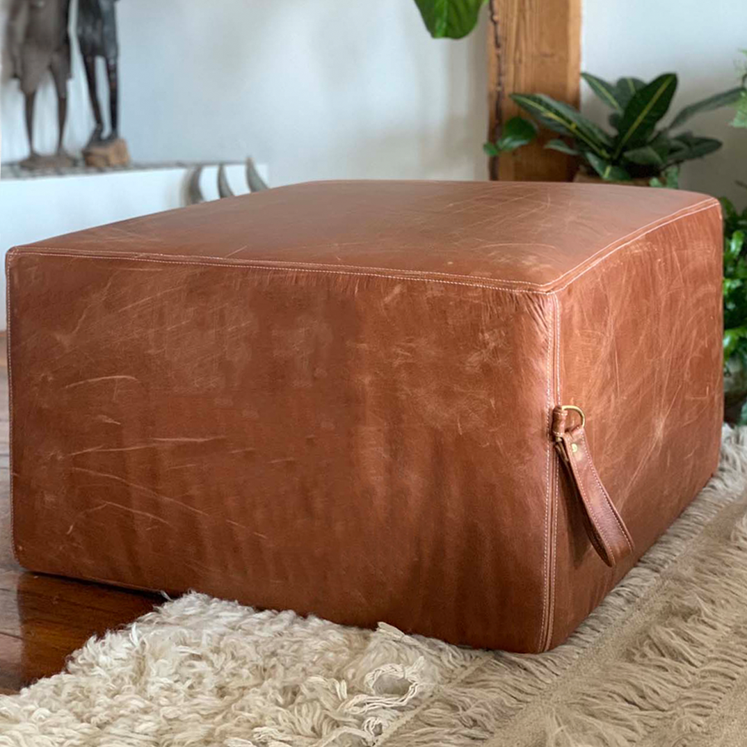 Ottoman | Square Custom Leather Suede Foot Stools or Pouf