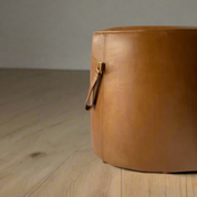 Ottoman | Signature Genuine Leather Round Foot Stool or Pouf With Handle