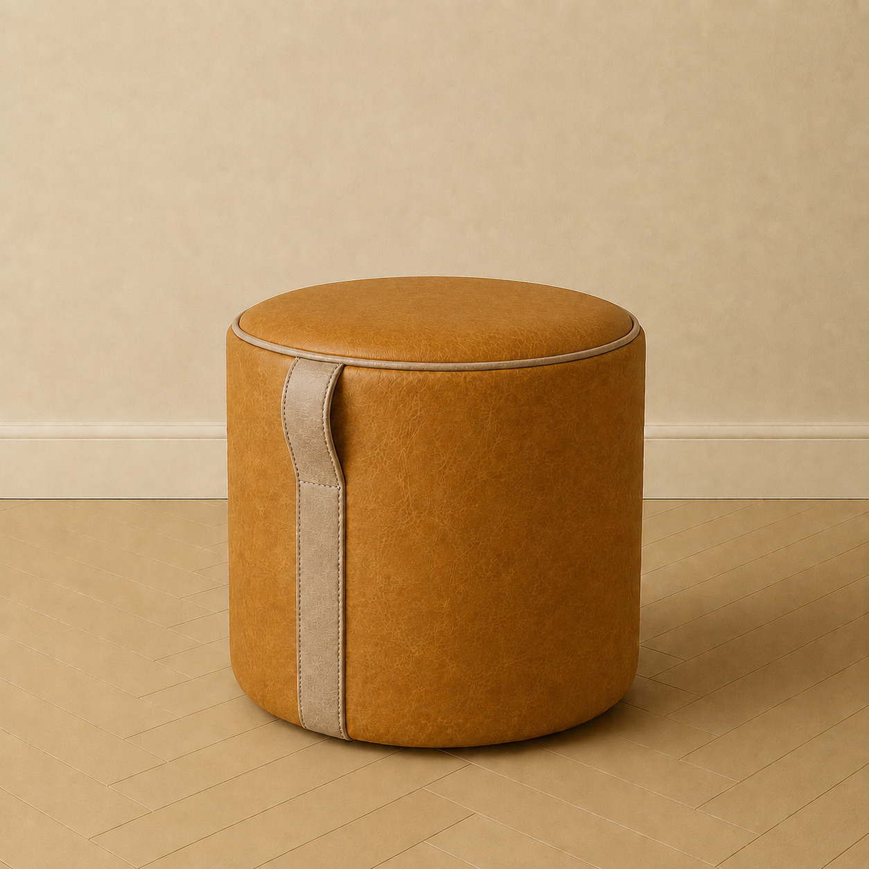 The Saddle Loop Ottoman — Whiskey Brown + Caramel Leather Caramel + Tan
