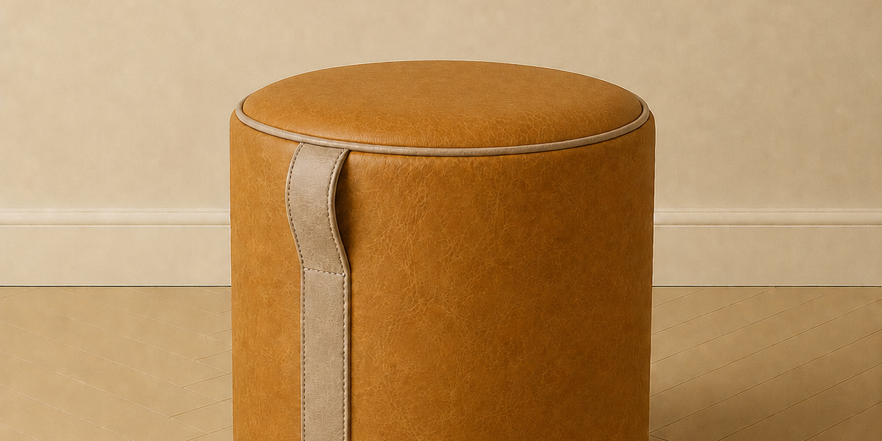 The Saddle Loop Ottoman — Whiskey Brown + Caramel Leather Caramel + Tan