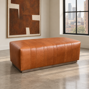 Whiskey leather dining bench, 50 inch, styled in a modern studio