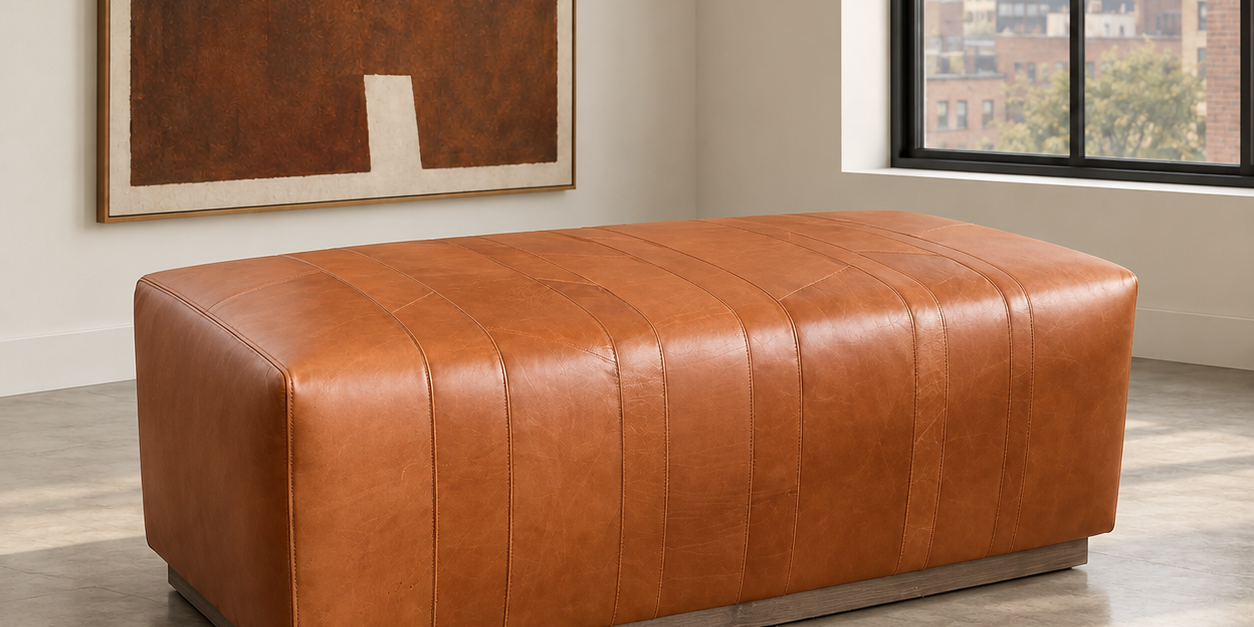 Whiskey Leather Dining Bench | 50" Ready to Ship | 1 Available
