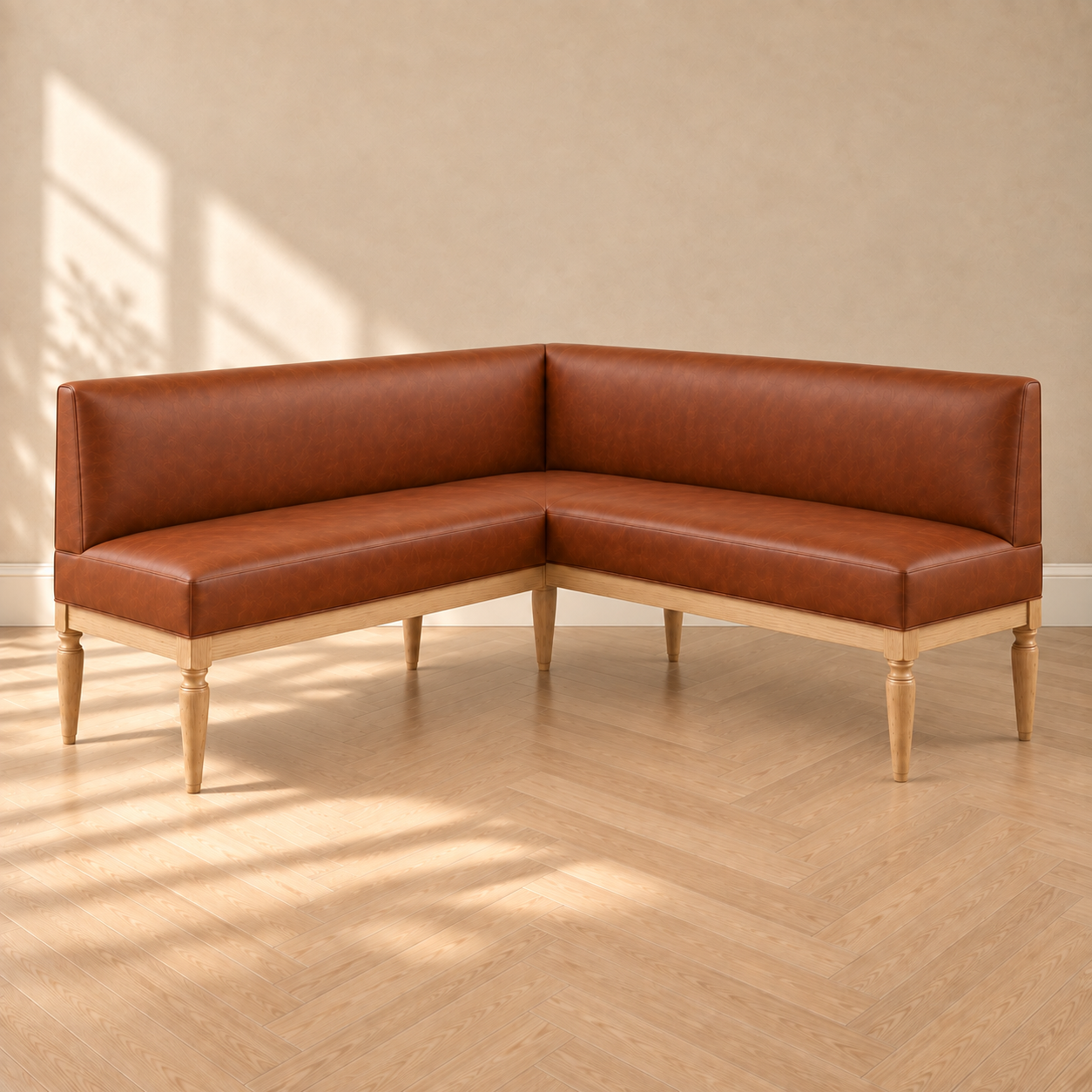 Havilande Burgundy Leather Corner Banquette | Corner Dining Bench Classic 66" 66"