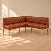 Havilande Burgundy Leather Corner Banquette | Corner Dining Bench Tufted 66" 66"