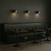 Ribbed Black Leather Banquette 7ft Banquette | Black Leather Channeled | 3oz Leather | w:84" x h:39" x d:22"