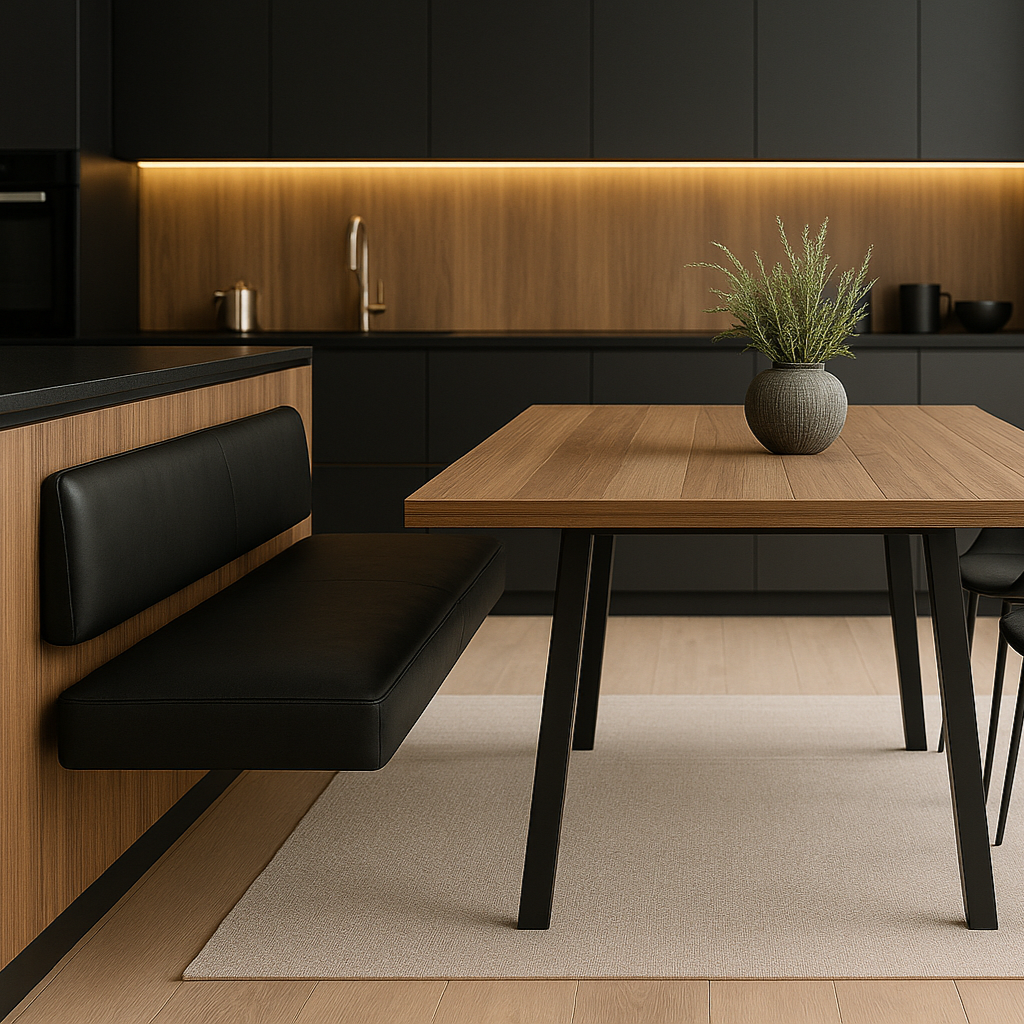Lucca IT | Vegan Floating Black Leather Bench Straight Bench | l:60 x d:24" | l:60 x d:150cm