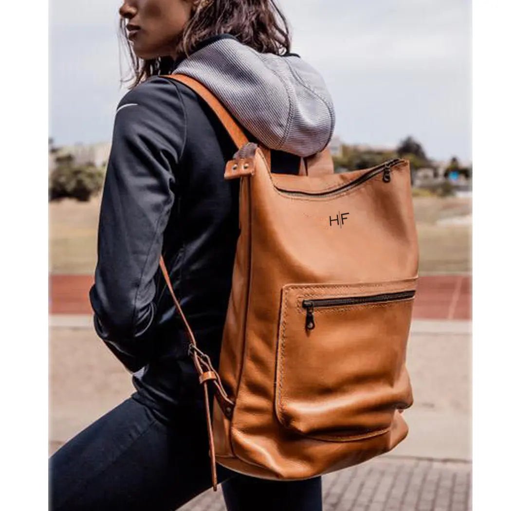 Custom Leather Backpack With Laser Engraved Logo - H U N T E D F O X