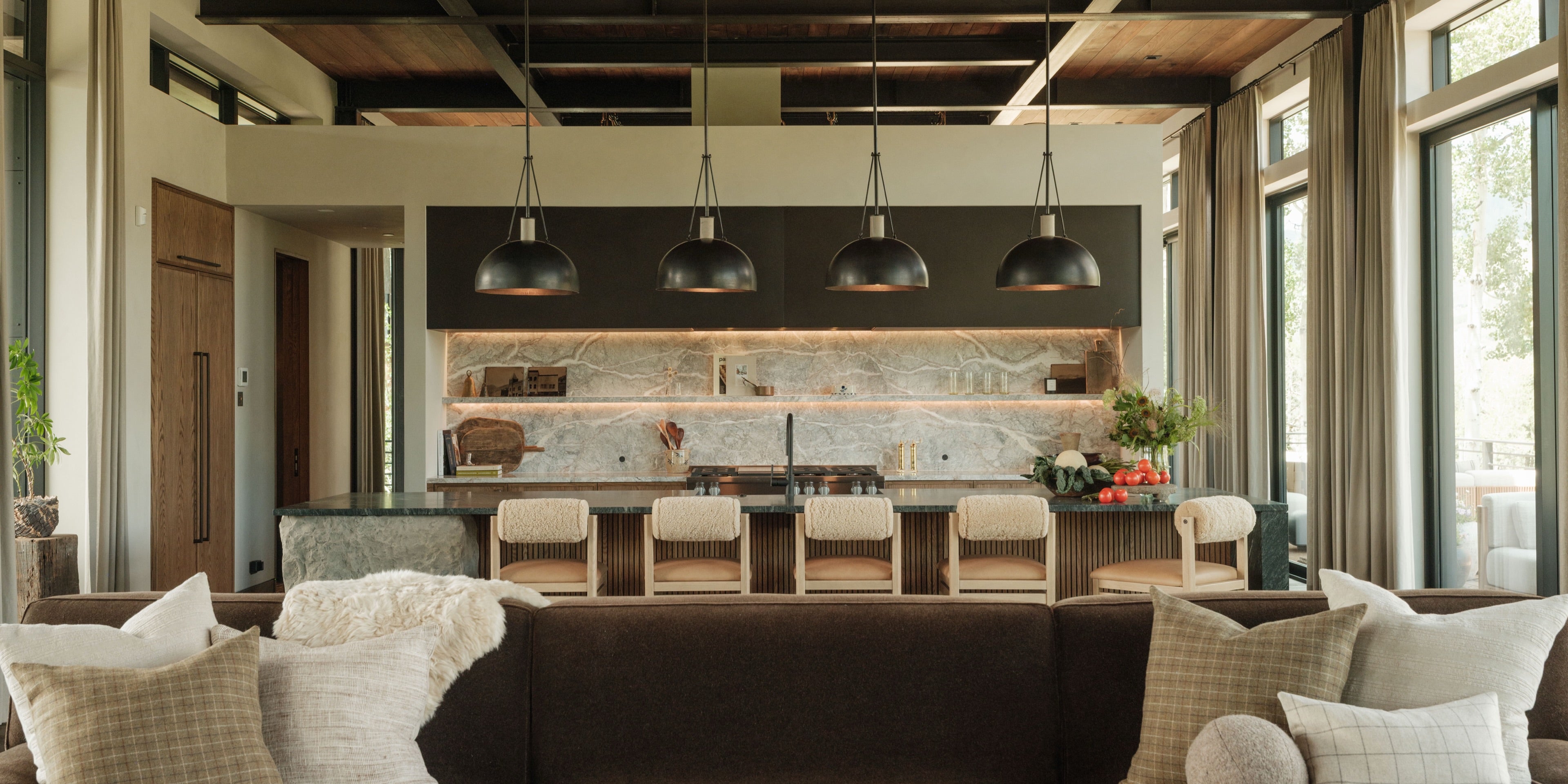 Chocolate Mohair Three-Seat Sofa | Oversized Low-Profile Lounge Sofa