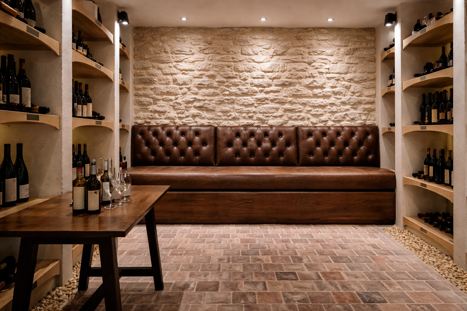 AHD| Apron Seat Banquette with Wall-Mounted Back Cushions 181"