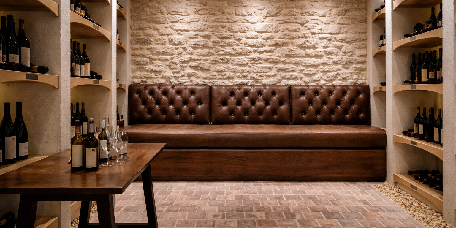 AHD| Apron Seat Banquette with Wall-Mounted Back Cushions 181"