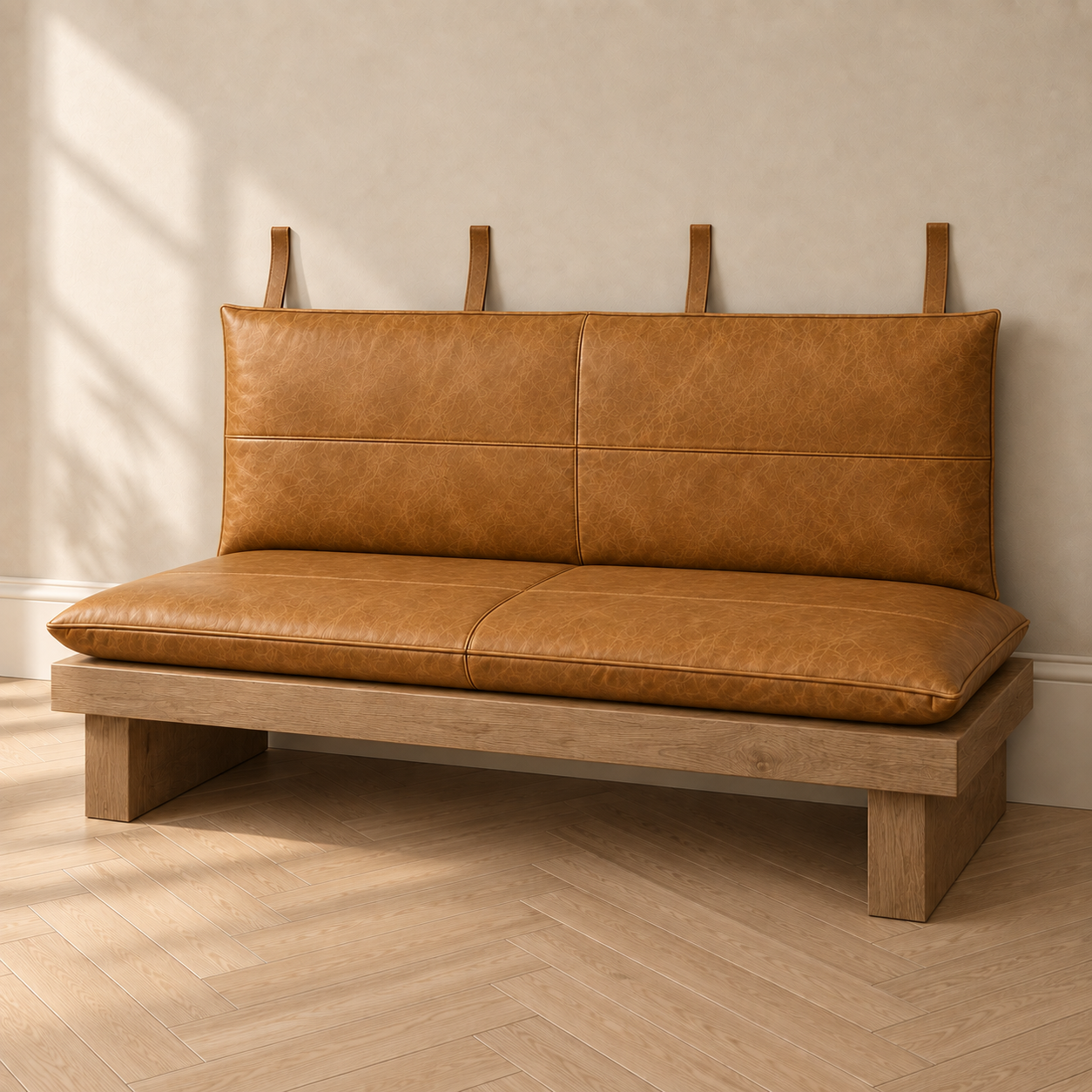 Forester Knife Edge Leather Bench Cushion Set | Seat + Backrest with Straps Forester Caramel Leather