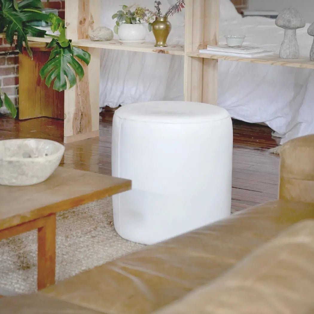round leather ottoman pouf  white 