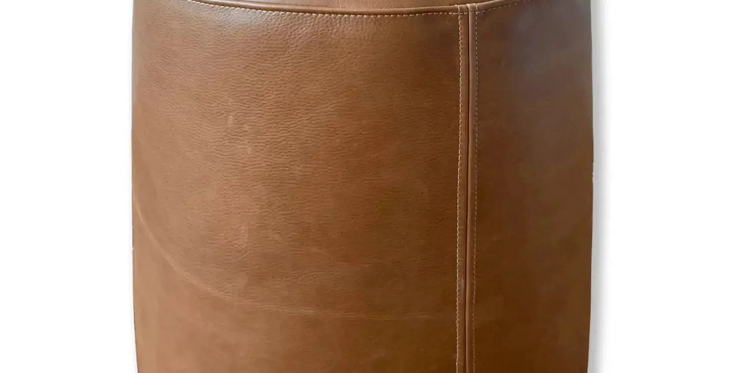 Genuine Leather Round Ottoman or Pouf - Multiple Colors & Sizes - HUNTEDFOX