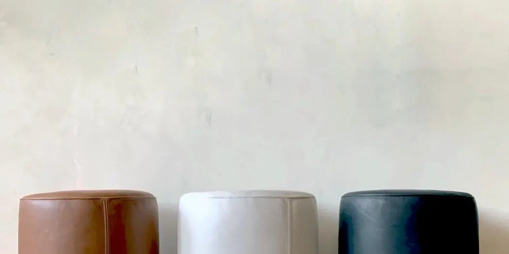 Genuine Leather Round Ottoman or Pouf - Multiple Colors & Sizes - HUNTEDFOX