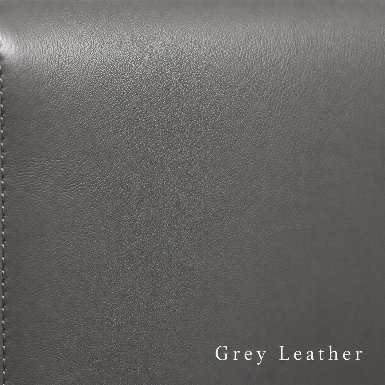 Close-up of gray leather texture with 'Grey Leather' text at the bottom.