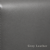 Close-up of gray leather texture with 'Grey Leather' text at the bottom.