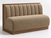 HF Atelier commercial channel-back banquette with walnut veneer toe kick, backrest and power outlet