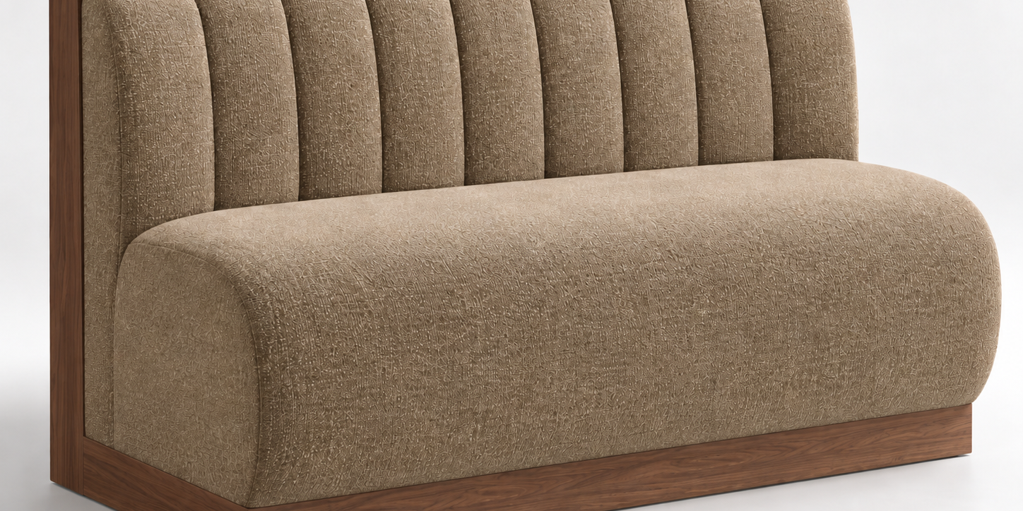 Commercial Channel-Back Banquette with Walnut Veneer + Power Outlet 6 FT w 4" back