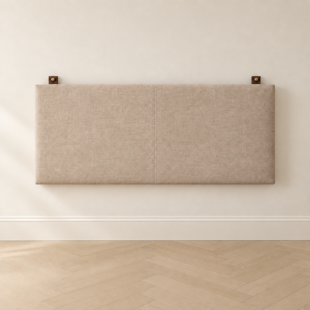 Wall Mount Upholstered Headboard | Oatmeal Linen + Leather COM | Customer's Own Material