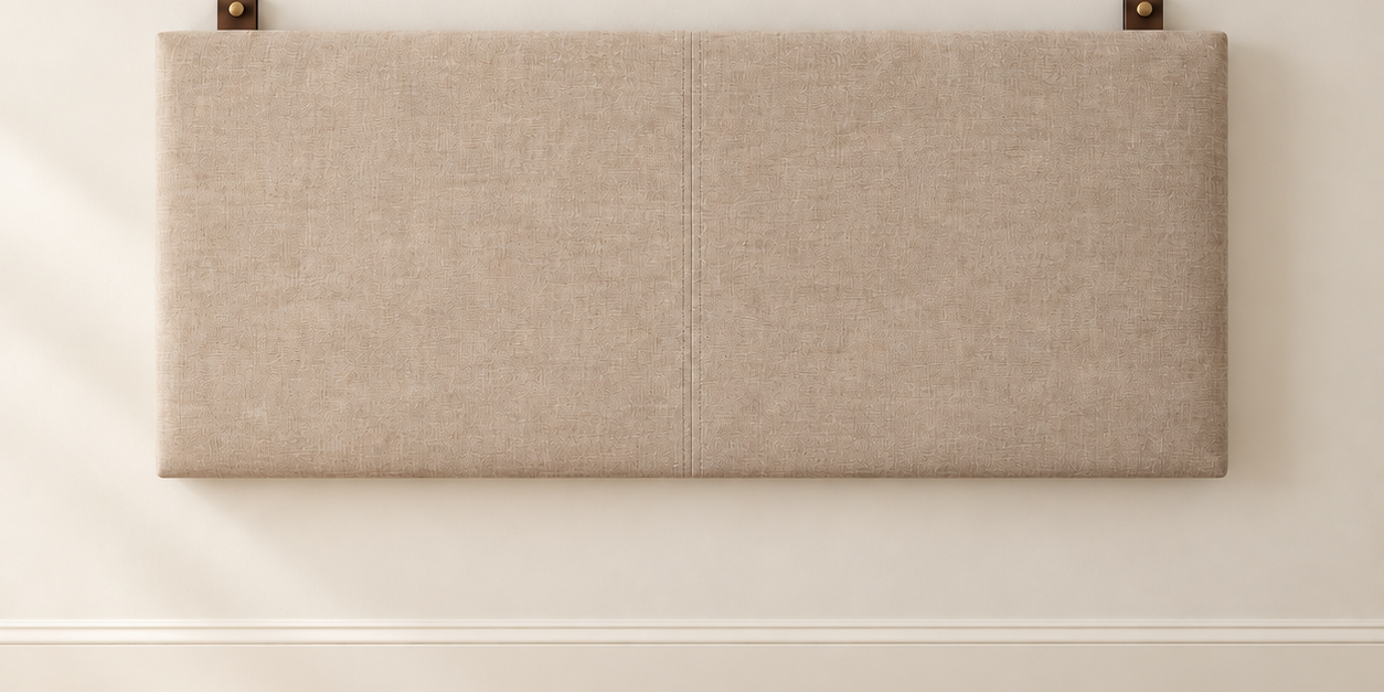 Wall Mount Upholstered Headboard | Oatmeal Linen + Leather COM | Customer's Own Material
