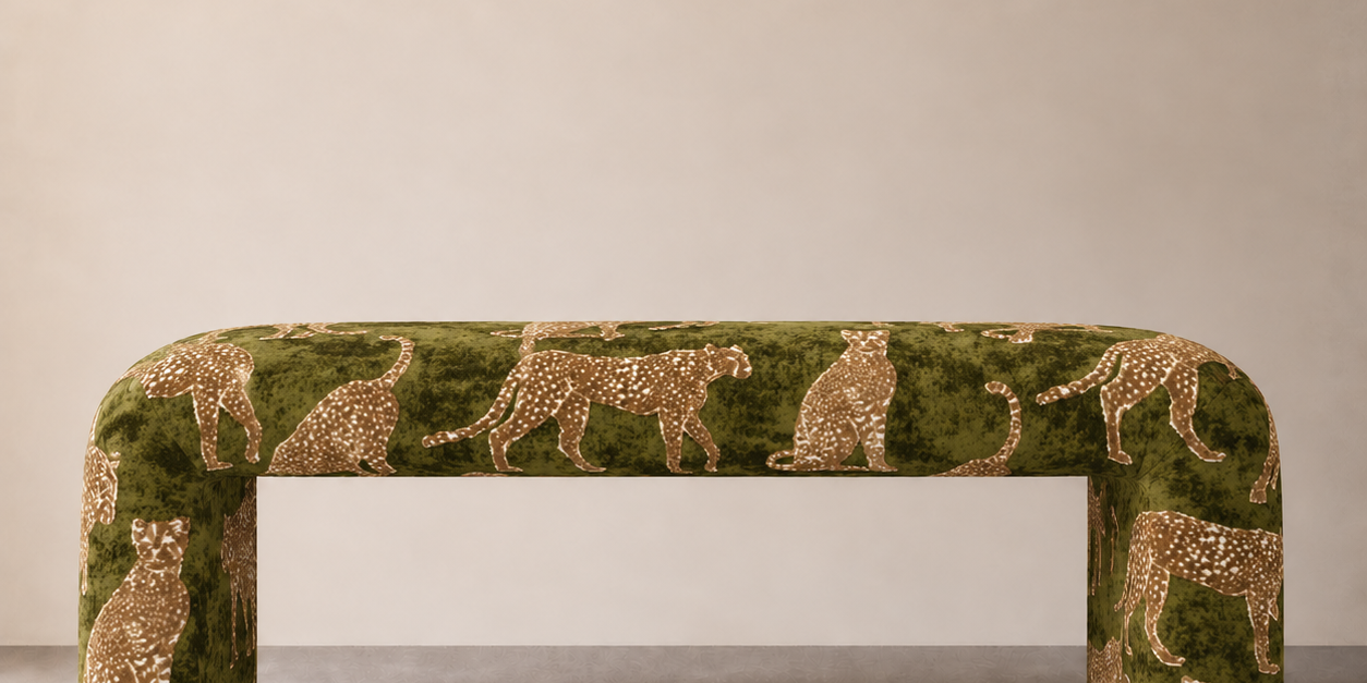 Modern Waterfall Accent Bench Ravi Jungle Green Velvet